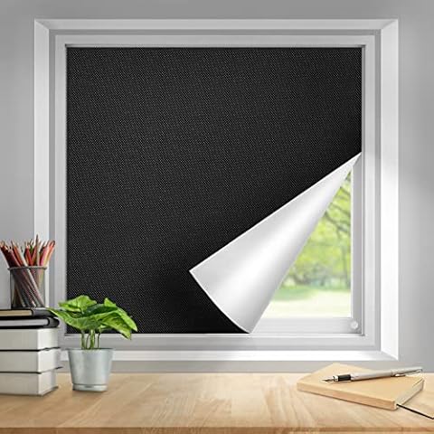 Teamkio Fenster Verdunklungsstoff, 3Mx1.45M Dachfenster Verdunkelung Sonnenschutz für Fenster und Velux, Tragbare Reise Verdunkelungsrollo ohne Bohren inkl Nano-Klebebänder, Freischnitt (Schwarz) Cover
