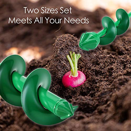 VUDECO Auger Drill Bit 2 PCS Set with Garden Genie Gloves for Planting Hole Drill Planter Auger Spiral Hole Drill Bit Bulb Bedding Digging Post Hole Planting Tool 11.8