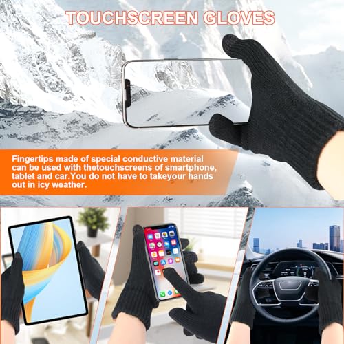 3PCS Winter Beanie Hat Scarf Touchscreen Gloves Set for Men and Women, Knitted Fleece Lined Hats Thermal Gloves Long Scarf4