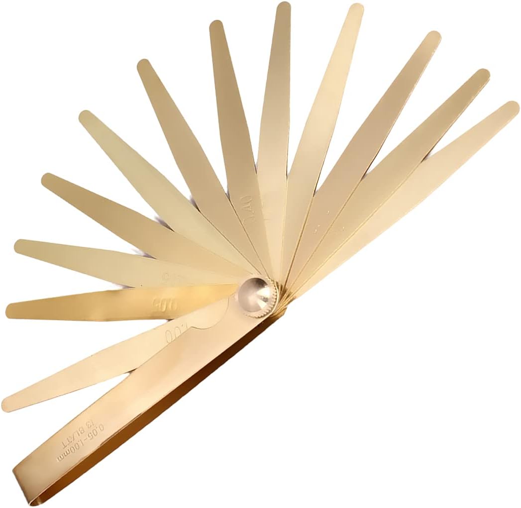 Auniwaig Feeler Blade 3.94inch Length Brass Tone 0.05-1.00mm Metric Gap Measure Gauge Tool 13 Blades 1pcs