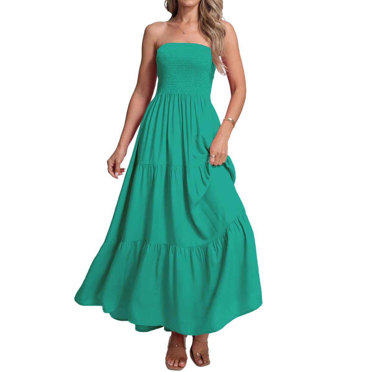 Women's Casual Off Shoulder Maxi Dress Strapless Tube Top Bohemian Beach Long Dresses 092