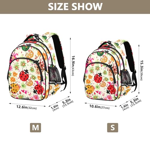 Joisal Back to School Bags Kawaii Colorful Ladybugs Floral Beige Girls' Backpack for Kids Student Travel Book Bag Teens Middle School Funny Backpacks Boys Medium4