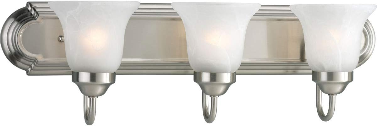 Progress Lighting P3053-09 Alabaster Glass Bath & Vanity, 24-Inch Width x 7-1/4-Inch Height, Brushed Nickel 3-Light