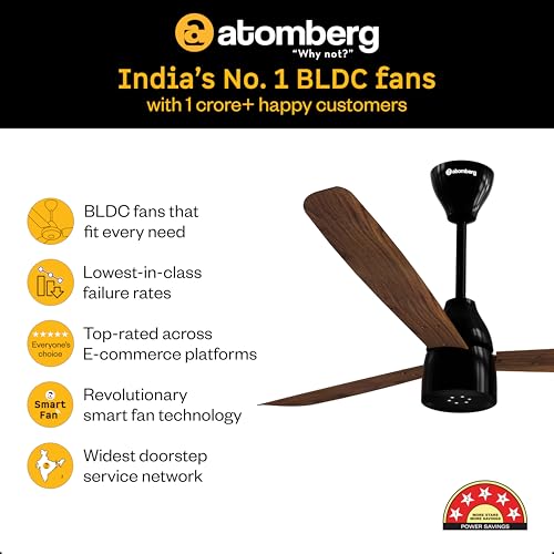 Image of atomberg Renesa Enzel 1200mm BLDC Ceiling Fan with Remote | 5 star | Advance Air+ Technology | LED Speed Indicator | Low Noise | Sleek Design | Power Saving | 3 Year Warranty | Dark Walnut