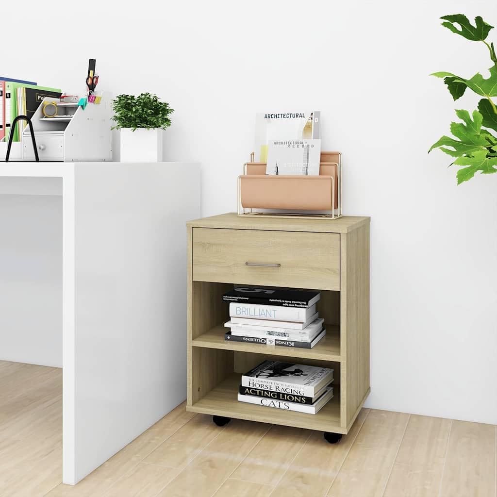 Armadio con ruote in rovere Sonoma, 46 x 36 x 59 cm, con 4 ruote, 2 bloccabili, mobile per ufficio, casa, officina e corridoio, con vano portaoggetti e armadietto