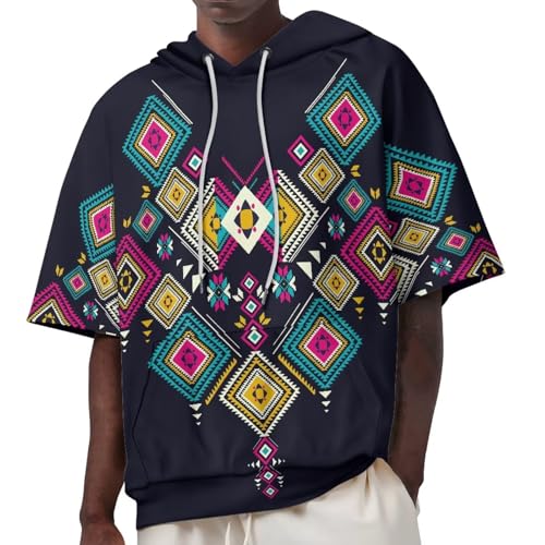 Men's Pullover Hoodie Leisure Hip-Hop Outfit Breathable Fabric Kangaroo Pocket Tribe Native Ethnic Aztec Print3