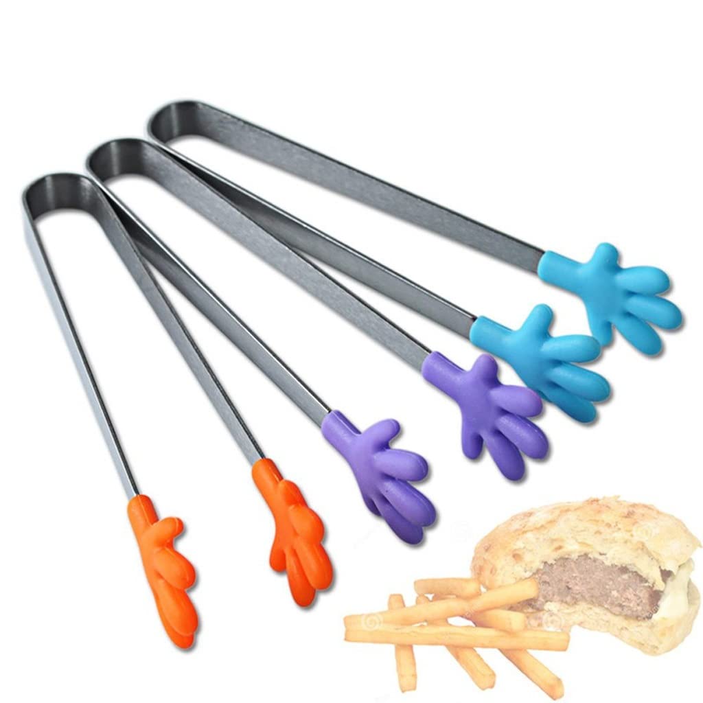 Hand Shape Removable Food Tong Non-slip Stainless Steel Handle Tongs BBQ Clips Kitchen Tools Accessories(Red)