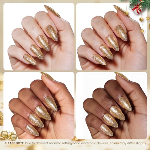 Image of Beetles Gold Gel Nail Polish - Starlit Gold Sparkling Glitter Reflective Purple Gel Polish 15ml UV /LED Soak Off Long Lasting Nail Art Home DIY Salon