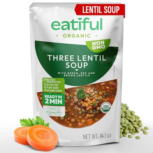 Image of EATIFUL Lentil Soup, Made With Organic Vegetables, Lentil Soup With Green, Red And Brown Lentils, No Added Preservatives And Sugar, Gluten Free, NON GMO, 14.1 Ounce (Pack of 1)