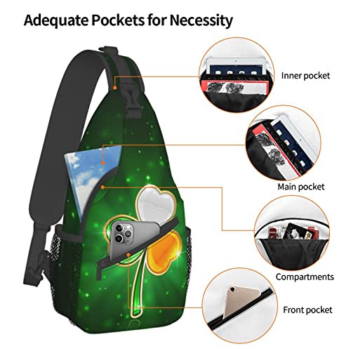 Cute St. Patrick's Day Shamrock Sling Backpack, Multipurpose Clover Crossbody Shoulder Bag Travel Hiking Daypack4