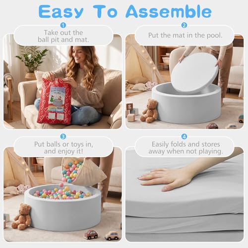 Image of SHJADE Foam Ball Pit, 47.2 inchx 13.8 inch Large Ball Pits for Toddlers-Grey | Soft Memory Sponge Round Playpen Ball Pool for Kids, Ideal Gift for Babies, Indoor and Outdoor Game, Balls not Included