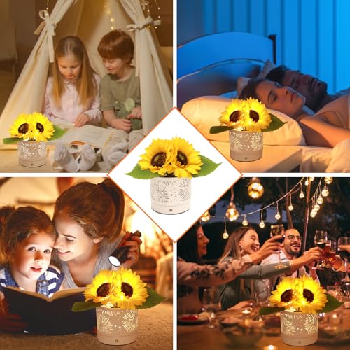 Image of Birthday Gifts for Women,Sunflower Flower Touch Lamp,Rechargeable Cordless Lamp 3-Colour Dimming Night Light for Festival,Restaurant,Bedroom,Office Home Decor Gifts for Women Mom