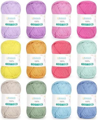 Katech 1OO% Cotton Yarn for Crocheting & Knitting–12-Color of 137...