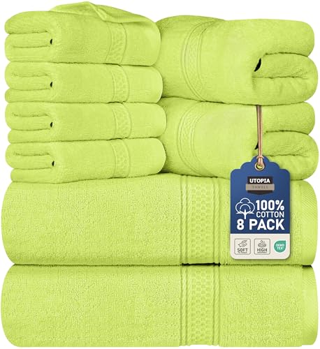 Image of Utopia Towels 8 Piece Luxury Towel Set - Majestic Plush, Super Absorbent & Quicker-to-Dry, Thick 100% Ring Spun Cotton Towels for Bathroom, Spa & Hotel - 2 Bath, 2 Hand, 4 Washcloths, Neon Green