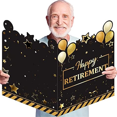 Tiamon Large Greeting Card 25 x 16 inch Giant Guest Book Jumbo Retirement Card Big Happy Birthday Card Oversize Plastic Custom Card for Women Men Party Decorations (Black, Gold, Retirement) Cover