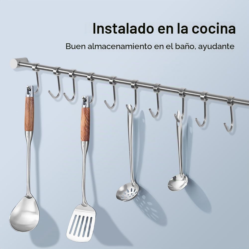 12 ganchos barra de utensilios de cocina de acero inoxidable,Colgador de Utensilios de Cocina