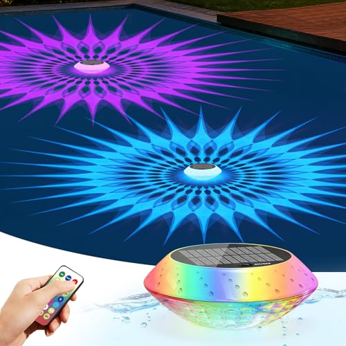 2026 Upgrade Solar Powered Floating Pool Lights(1 Pack), 1800mAh Pool Lights That Float with Remote, 42 Lighting, Timer Function, IP68 Waterproof for Inground/Above Ground Pool, Pool Party, Bathtub