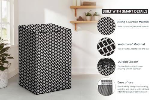 Image of Stylista Waterproof and Dustproof Polyester Washing Machine Cover Compatible for Godrej 7 Kg Fully-Automatic Top Loading WTEON ALP 70 5.0, Check Grey