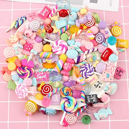 Image of Ulalaza 50pcs Slime Charms Mixed Set Resin Flatback Making Supplies For DIY Craft Making And Ornament Scrapbooking Beads Assorted Candy Fruit Cake Ornament