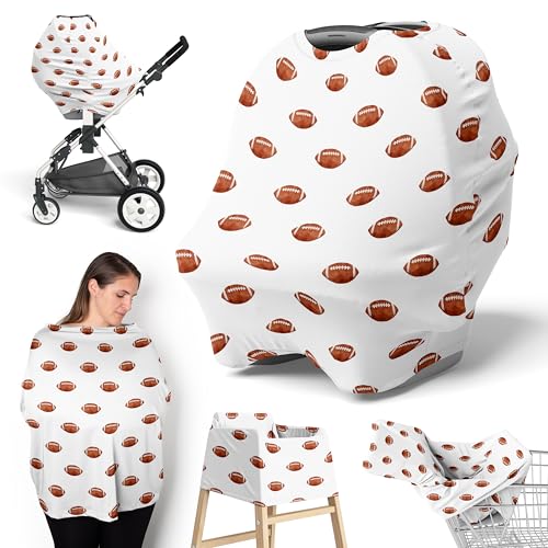 Sweet Jojo Designs Brown White Football Boy Infant Baby Car Seat Cover Nursing Breastfeeding High Chair Shopping Cart Stroller Carseat Canopy Carrier...