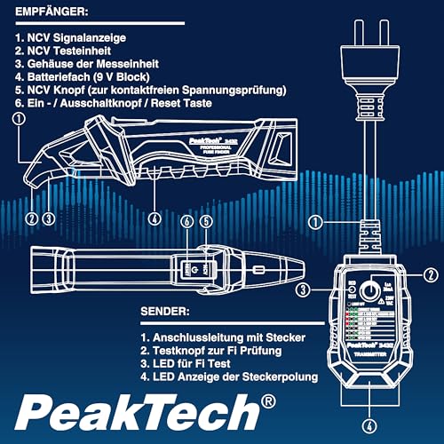 PeakTech P 3432 Sicherungsfinder, Ortungsgerät für Stromkreise, Spannungsprüfer berührungslos...