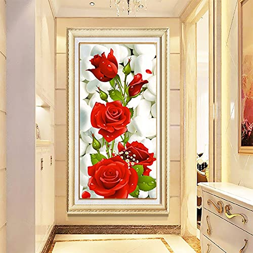 Point de croix La Artisanal sur tissu en toile fleurs rouges 5D