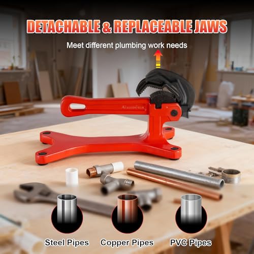 Alwalkee Portable Pipe Vise, 1/8\"-1-1/2\" Capacity Lightweight Aluminum, Non-Slip Jaw Pipe Clamp for Plumbing, HVAC & DIY