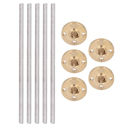 5 Sets Trapezoidal Screw Brass Nut, Stainless Steel BurrFree Practical 3D Printer T8x8 Screw for Carving Machine