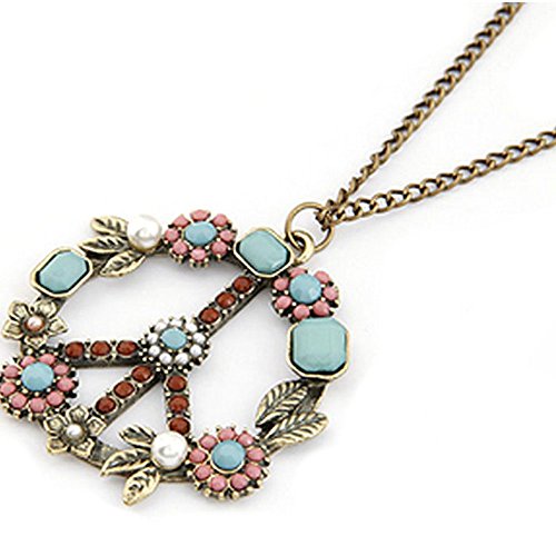 Bocideal Nieuwe Stijl Boheemse Mode Vrouwen Retro Parel Vrede Symbool Ketting Trui Ketting