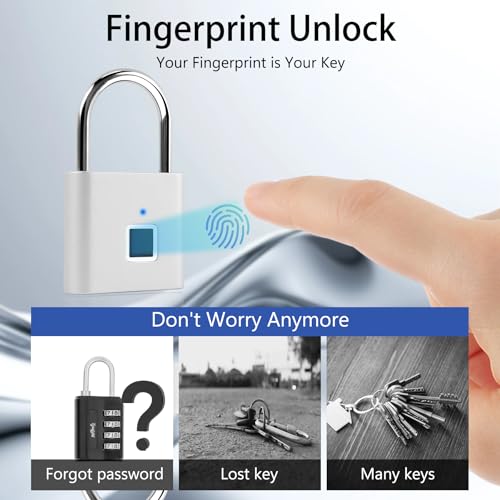 Fingerprint Smart Padlock Combination Padlocks Candados with APP, USB Rechargeable Waterproof Pad Lock for Toolbox Backpack Suitcase Luggage School Gym Locker Gate, Silver2