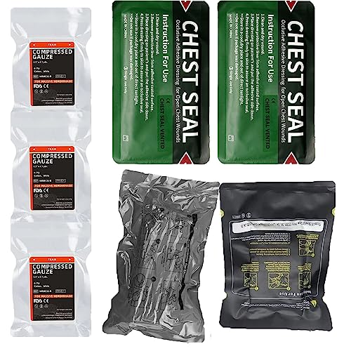 Kit de trauma para control de sangrado, vendaje israelí y sello de pecho, suministros de primeros auxilios de emergencia para heridas de bala, campamento militar y senderismo