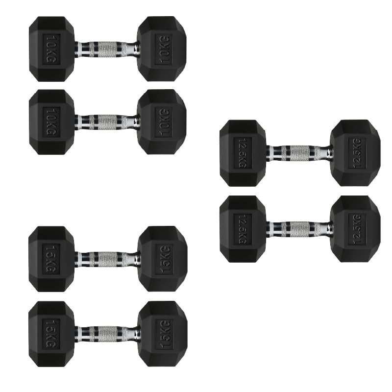 Hex Dumbbells Set with Rack or Without Rack, Weights Dumbbells Set for Home Gym, Premium Hexagon Strength Training Gym Equipment for Men & Women (Weights Only, 10+12.5+15 Kg Pair Set)