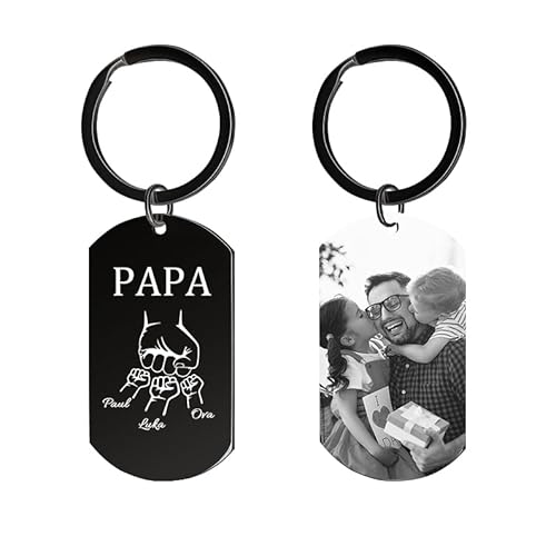 HOBULL Vatertagsgeschenk für Papa Personalisiert Schlüsselanhänger, Papa Geschenk Fauststoß-Design Schlüsselanhänger Gravur mit Foto&Namen, Vater Geburtstagsgeschenk Personalisierte von Kinder