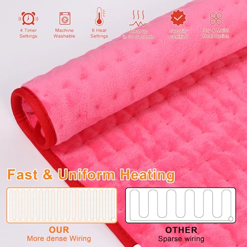 Image of Deepsoon Heating Pad,Electric Heating Pads for Back,Neck,Moist Heating Pad for Abdomen Shoulder Knee Legs,Dry /Moist Heat&Auto Shut Off,Mother's Day Birthday for Men and Women,Fuchsia,24x12 Inch
