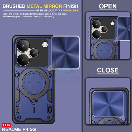 Image of AESTMO Tough Armor Realme P4 5G Bumper Back Case Cover | Ring Holder & Sliding Camera Shield Cover | 360 Degree Protection Back Case Cover for Realme P4 5G (D20 Blue)
