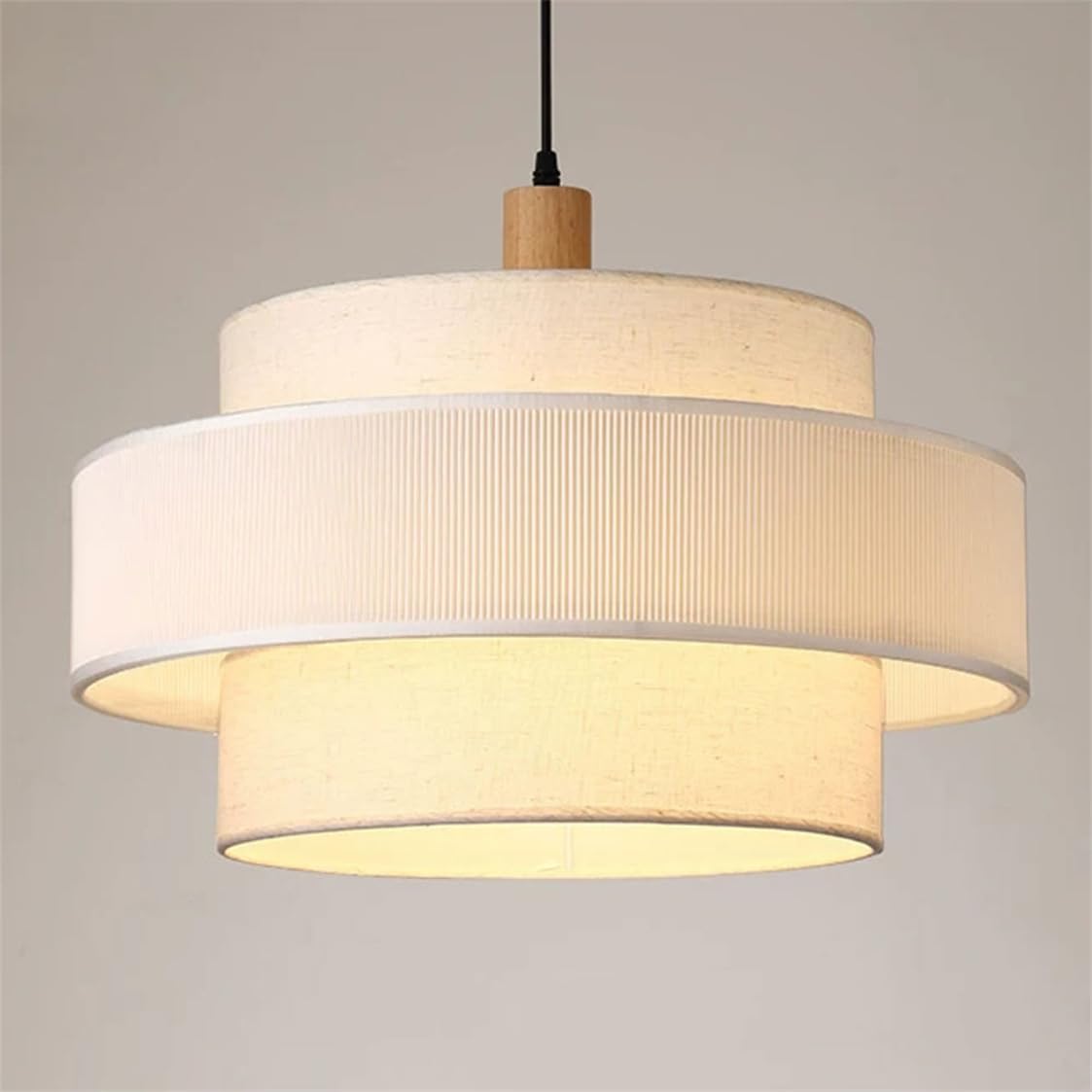 CSSYKV Pendant Light White Fabric Dining Table Unique Drum Lantern Double-Layer Farmhouse Pendant Lighting 1-Light Modern Fixture for Dining Room Bedroom Kitchen Foyer Entryway 23.6'' Chandelier