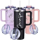Personalized Tumbler by iProductsUS - 18/8 Stainless Steel with Handle & Straw Lid - Customized 40 Oz Vacuum Insulated Reusable Travel Coffee Mug - Ideal Christmas, Birthday Gift (Black)