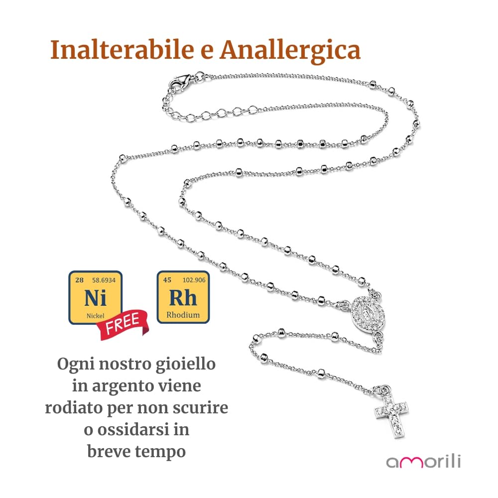 Collana Rosario Donna in Argento 925 con Zirconi – Collana Religiosa Cattolica Cristiana di Fede – Gioiello Elegante Idea Regalo cll1384b