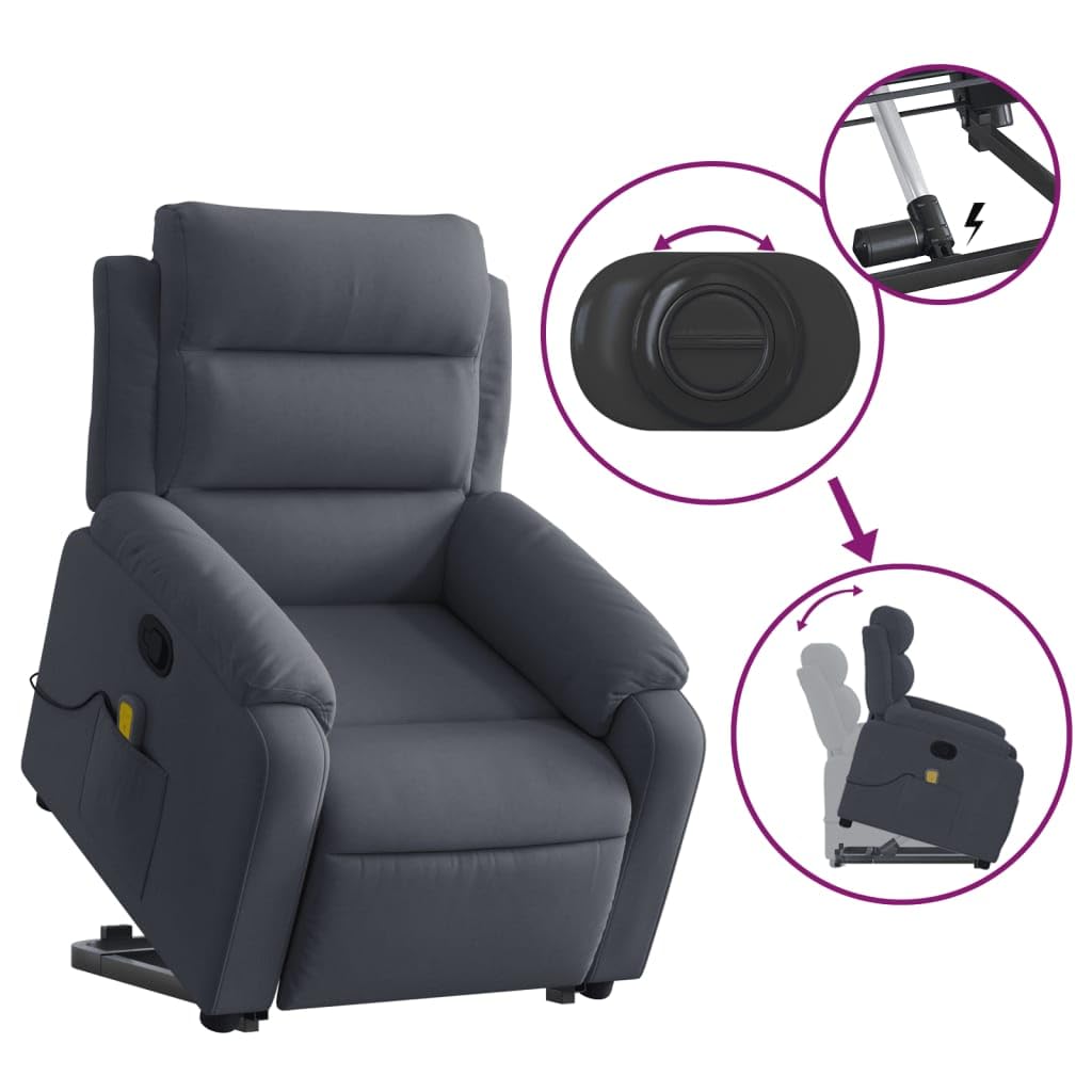 vidaXL Poltrona Alzapersona Reclinabile Grigio Scuro in Velluto