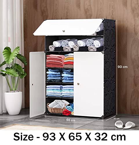 Image of AYSIS DIY Shoe Rack Organizer /Multi-Purpose Plastic 6 Layers 3 Door Portable and Folding Shoe Rack ^ Black6Shelf3Door