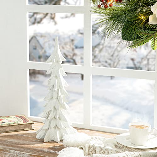 Image of Glitzhome 14.75 inch H Resin Mini Table Tree, Artificial Christmas Trees for Home Standing Ornaments Party Desktop Decoration
