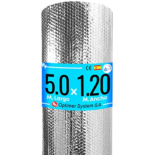 Optimer System - Isolant Thermique Réfléchissant en Aluminium pour Froid/Chaud - Isolant Thermique MULTICOUCHE pour Portes de Garage Voitures Caravanes Radiateurs Chenils - Rouleau 6m2 (5 x 1.20m)