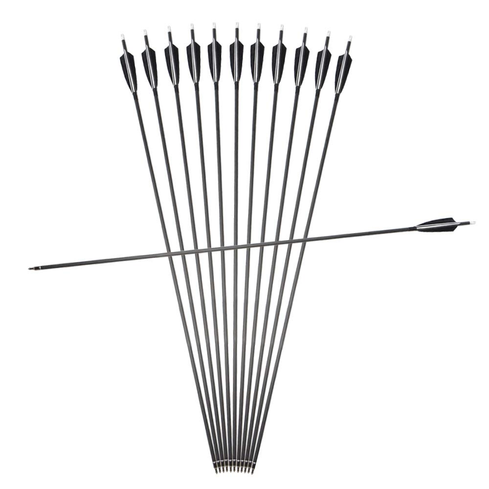 34" Frecce in carbonio Spine 500 Frecce da caccia Piuma naturale con 100 grani punta di freccia sostituibile per arco ricurvo Arco composto Caccia al tiro con l'arco (Frecce + Broadhead)