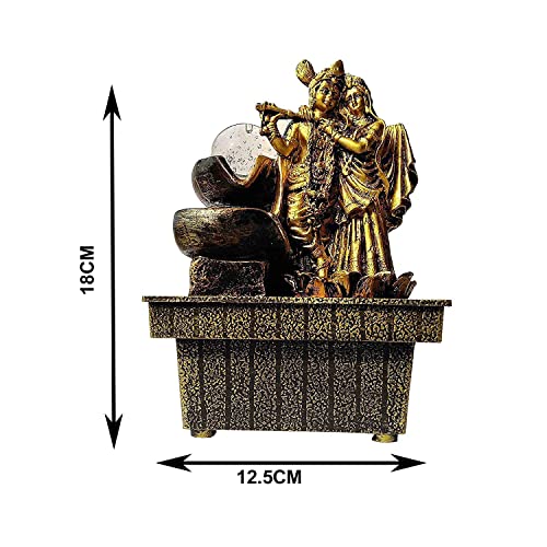 Image of GTC Beautiful Krishna and Radha Home Indoor Fountain Show Piece for Home Decorative Home Gifts for Drawing Room Waterfall Decorative Item with Crystal Ball and Mini Water Pump Polystone (1729)