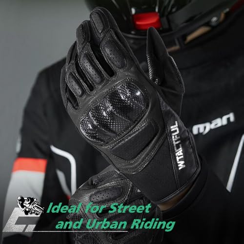 Image of WTACTFUL Goatskin Carbon Motorcycle Gloves, Touchscreen Men Women