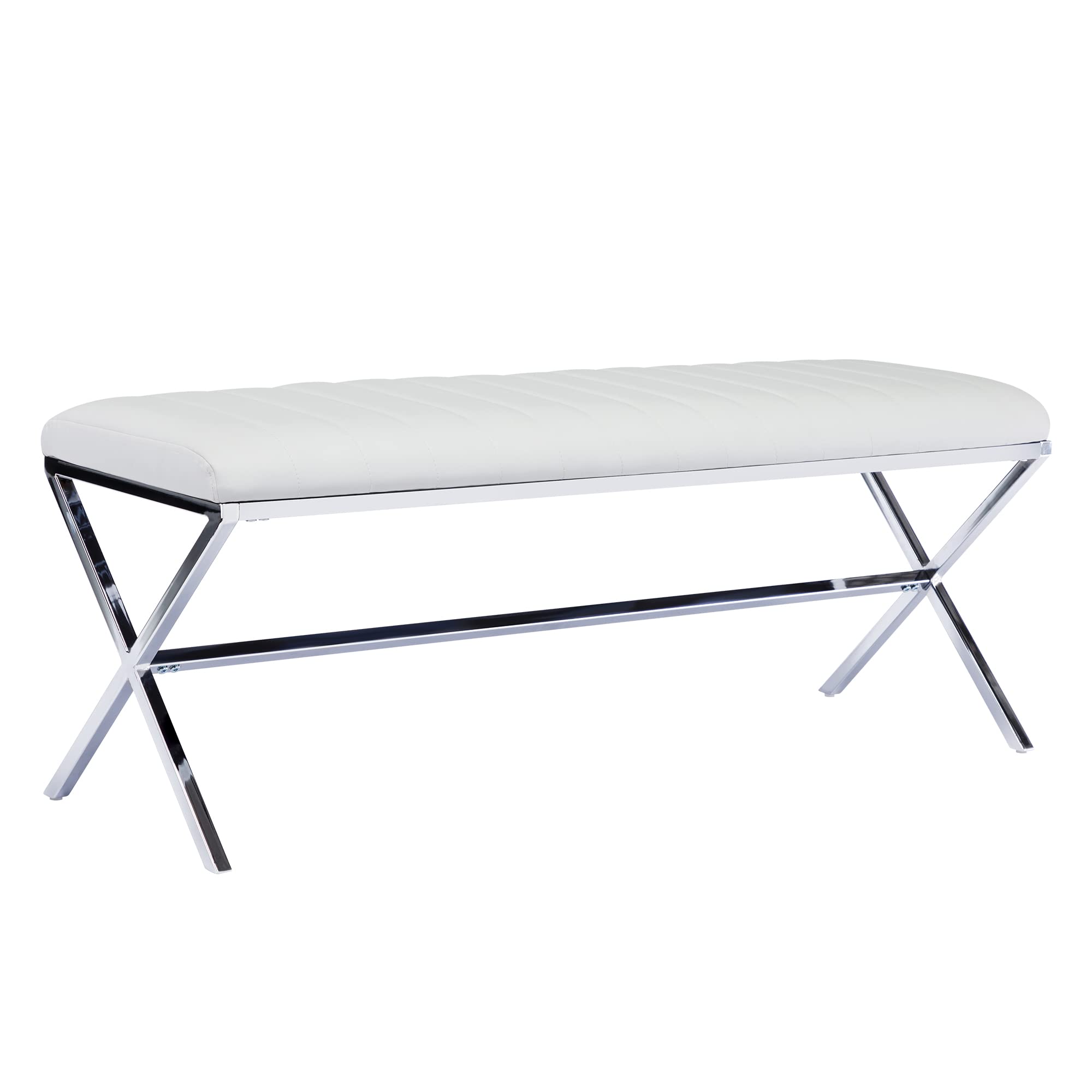 Duhome End of Bed Bench,Modern Entryway Bench Faux Leather Upholstered Dining Bench,Vanity Bench with Metal X Legs,Tufted Bedroom Bench for Makeup Room, Living Room, Bathroom,White