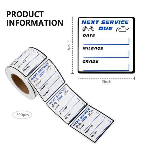 Image of 300PCS Car Oil Change Stickers for Windshield - Next Service Due Sticker,2 inchx2 inch Removable Vinyl Stickers for Most Cars Trucks SUVs