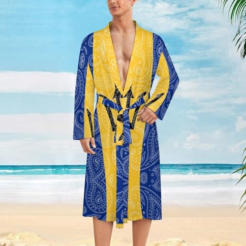 Paisley And Barbados Flag Paisley Pattern Funny Men's Robe Soft Lightweight Bathrobe Long-sleeve Spa Robes2
