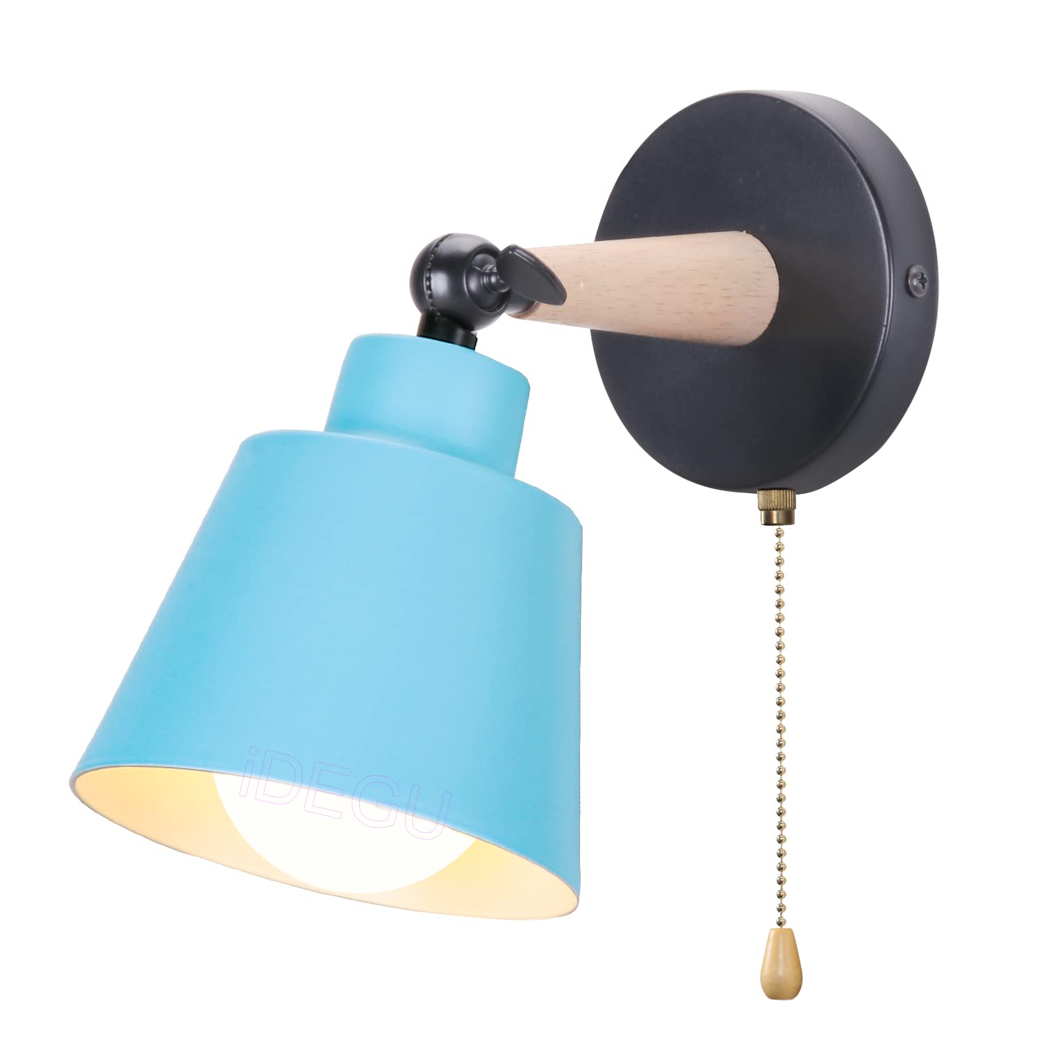 iDEGU Vintage Retro Wall Light E27 Industrial Wood and Metal Adjustable Interior Wall Lamp with Switch Modern for Bedroom, Hallway, Kitchen, Living Room (Blue) — image 1