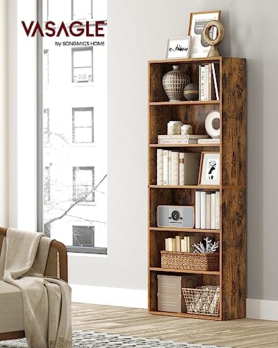 Image of VASAGLE Set of 2 Bookshelves, 23.6 Inches Wide, 6-Tier Open Bookcases with Adjustable Storage Shelves, Floor Standing Units, Rustic Brown ULBC166X01-2